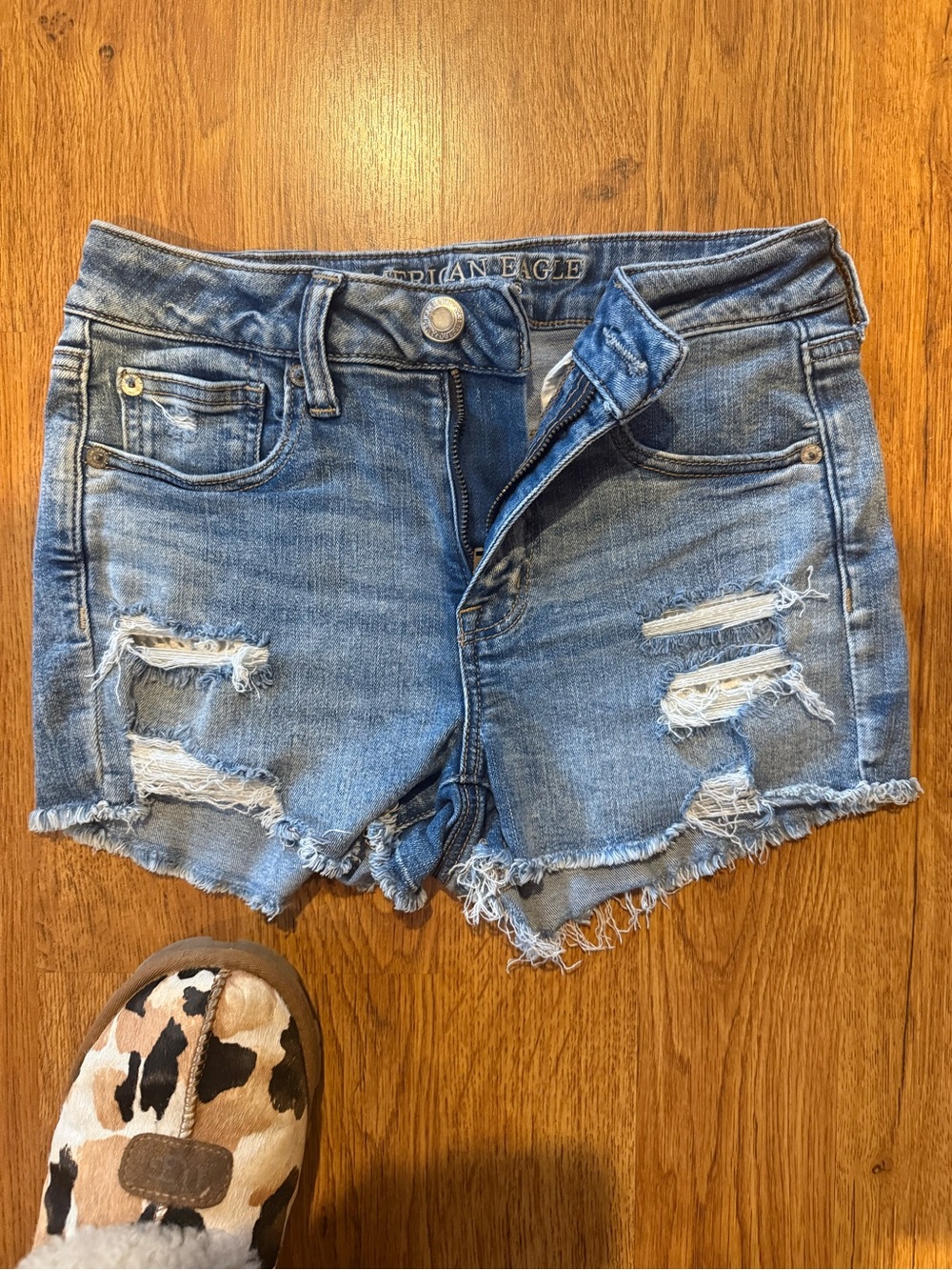 American Eagle Outfitters Medium Blue Distressed Denim Cutoff Shorts
